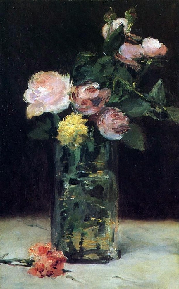 Edouard Manet Roses in a Glass Vase, 18"x27" Wall Decal Print