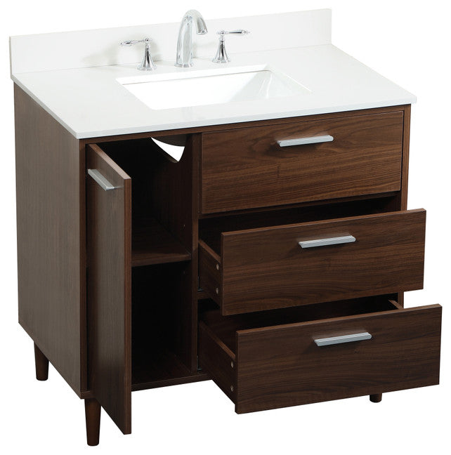 Home Living Modern Natural Oak-Light Bathroom Vanity, Walnut, 36"