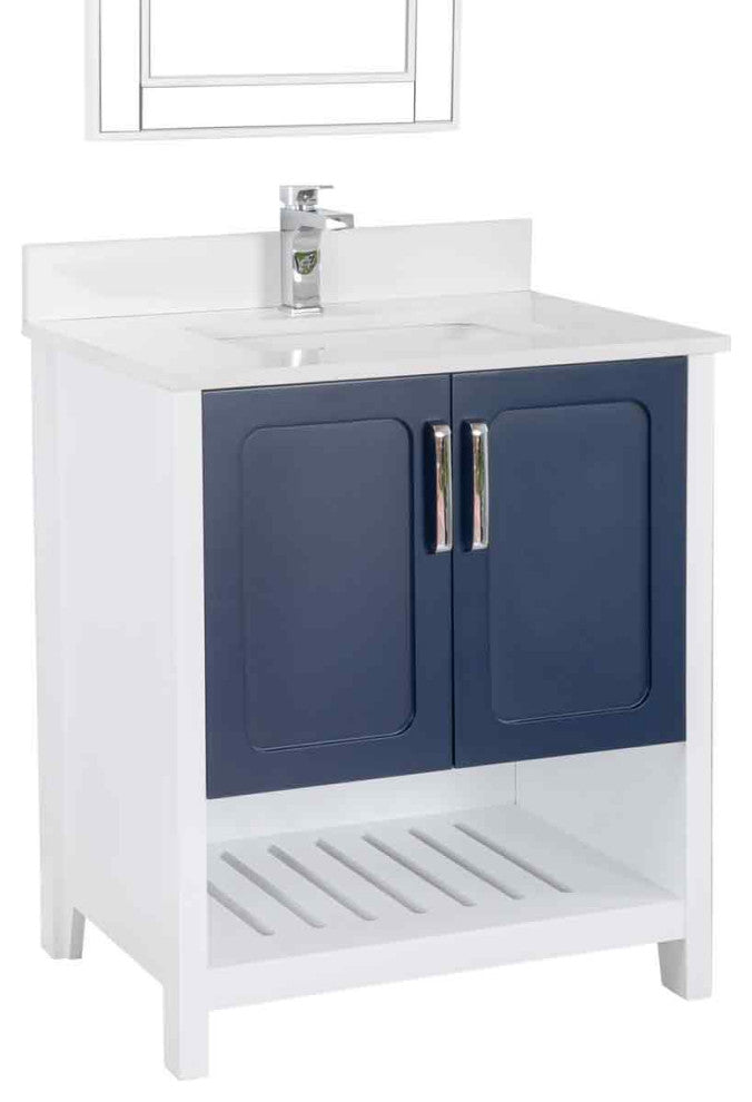 Florin Collection 30" Bathroom Vanity With Sink, Mirror, Countertop, Dark Blue