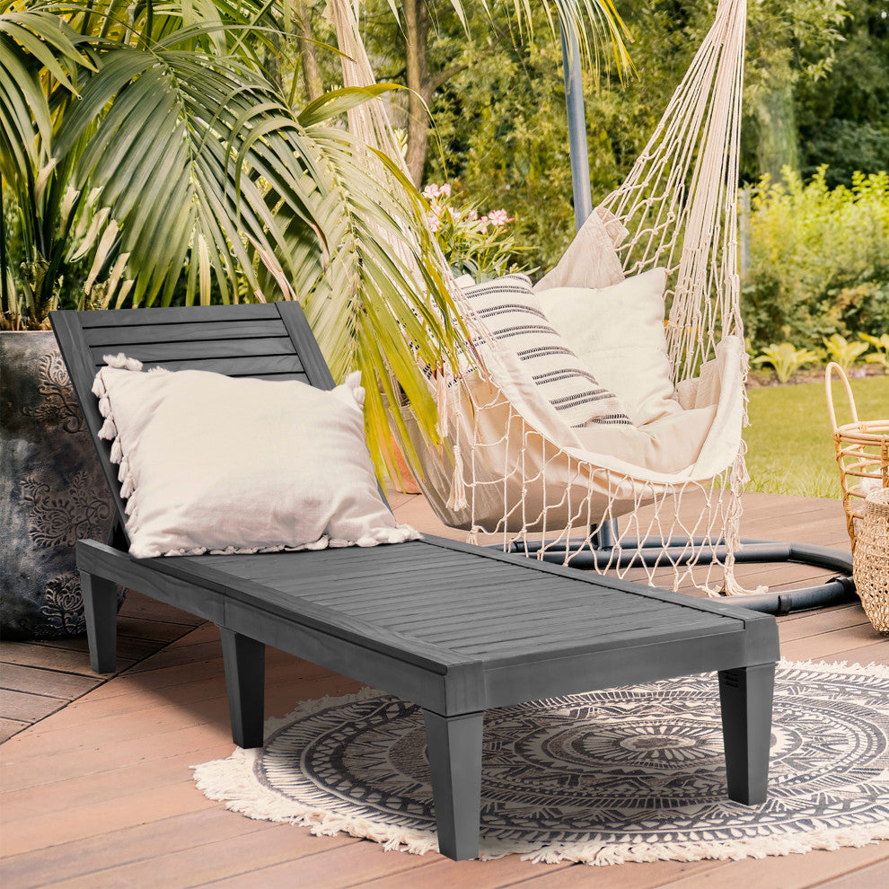 Costway Patio Lounge Chair Chaise Recliner Weather Resistant Adjustable Black