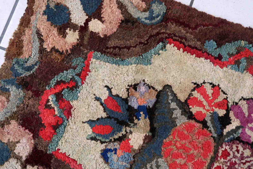 Handmade Antique American Hooked Rug 2'x3.5', 63cmx107cm 1880s