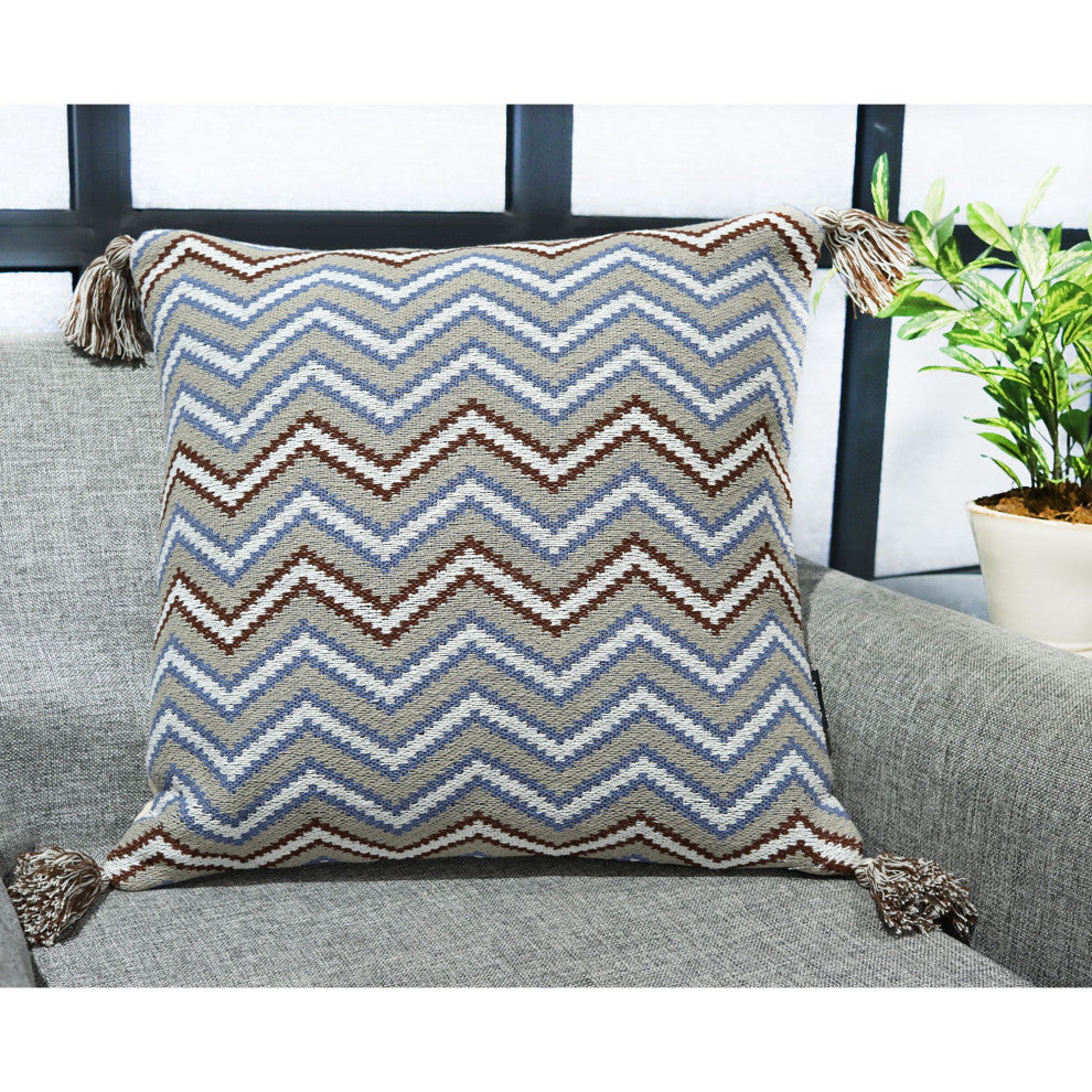 Beige Machine Woven with Tassels Hedgemoor Throw Pillow, 20" x 20"
