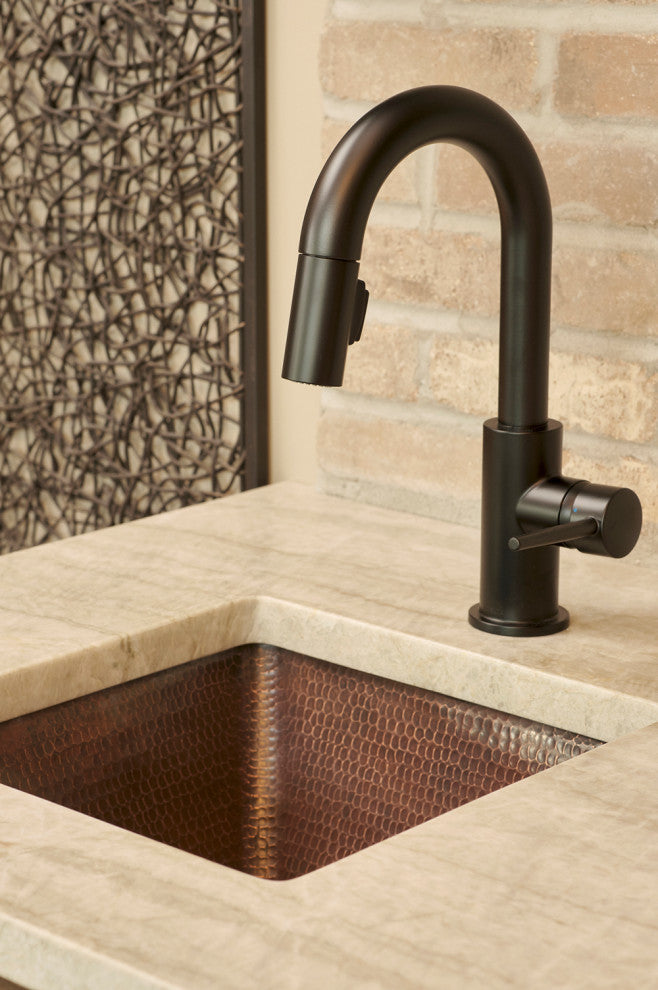 15" Square Hammered Copper Bar/Prep Sink With  2" Drain Size, 2"