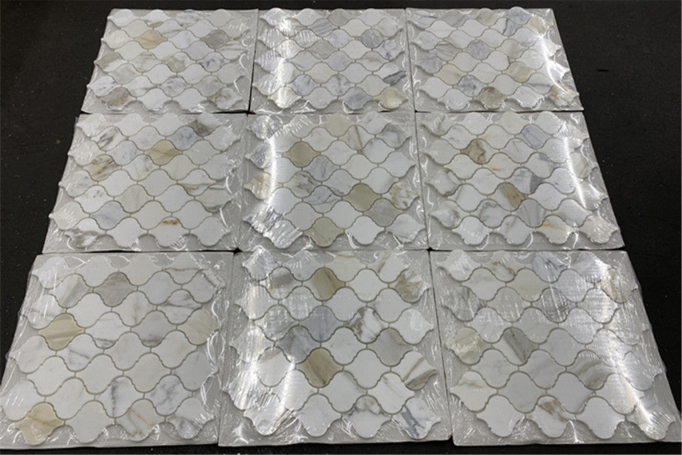 Calacatta Gold Calcutta Marble Arabesque Lantern Mosaic Tile Polished, 1 sheet
