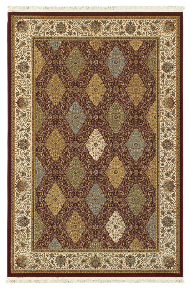 Mackenzie Panel Medallions Red/ Multi Fringed Area Rug, 3'10"X5'5"
