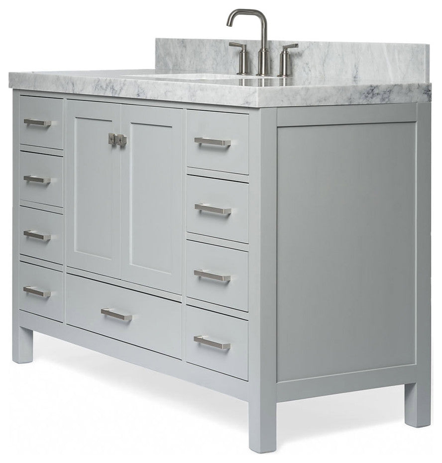 ARIEL Cambridge 55" Single Rectangle Sink Bathroom Vanity Grey With Marble Top
