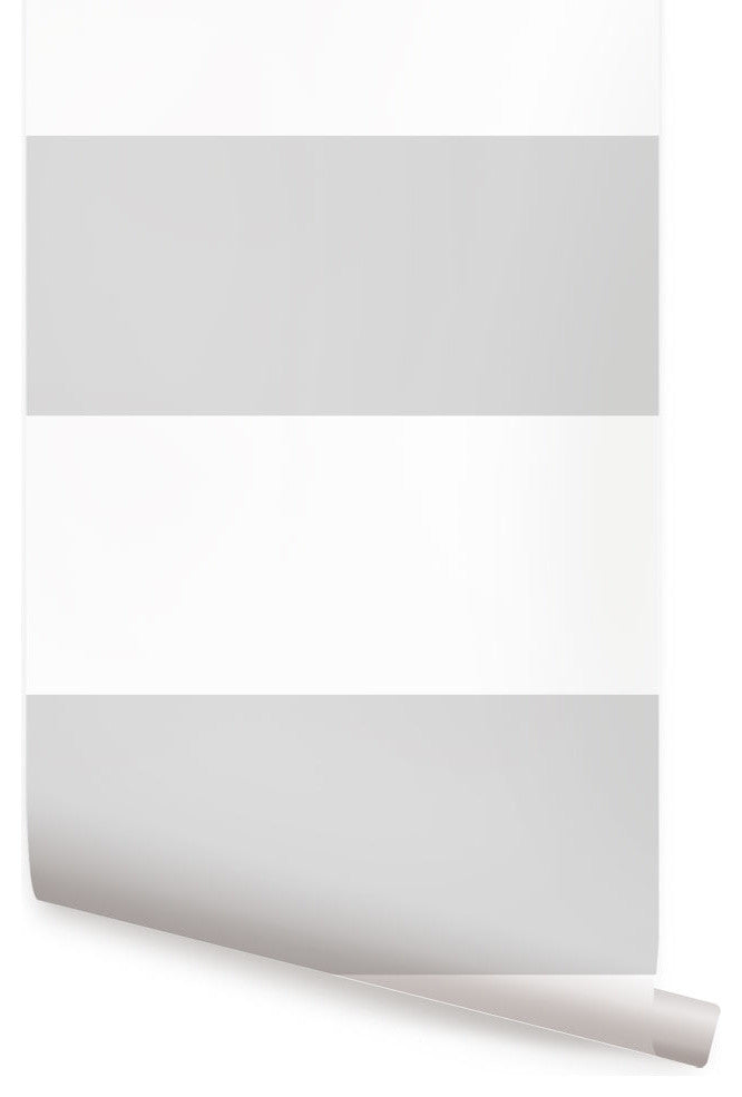 Horizontal Stripe Bold Peel and Stick Vinyl Wallpaper, Gray, 24"w X 60"h