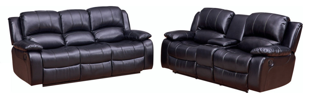 Betsy Furniture 2-Piece Bond Leather Reclining Living Room Set, Black