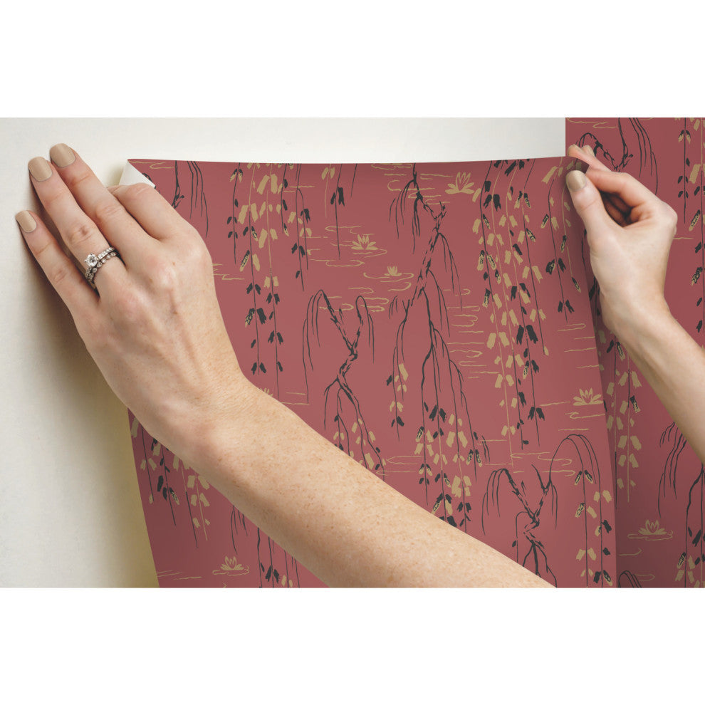 Willow Branches Wallpaper, Red, Black, Gold