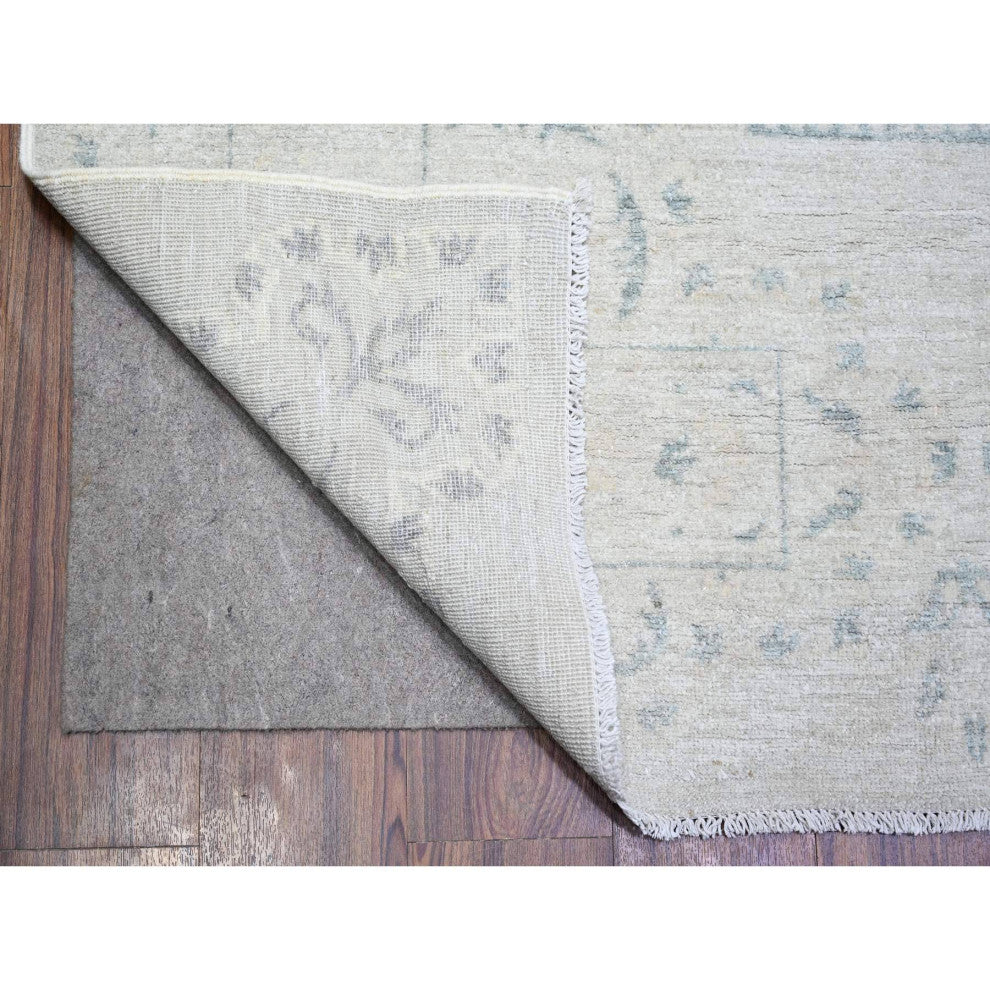 Ash Gray, Stone Washed Peshawar Wool Hand Knotted Oriental Rug, 9'x11'8"