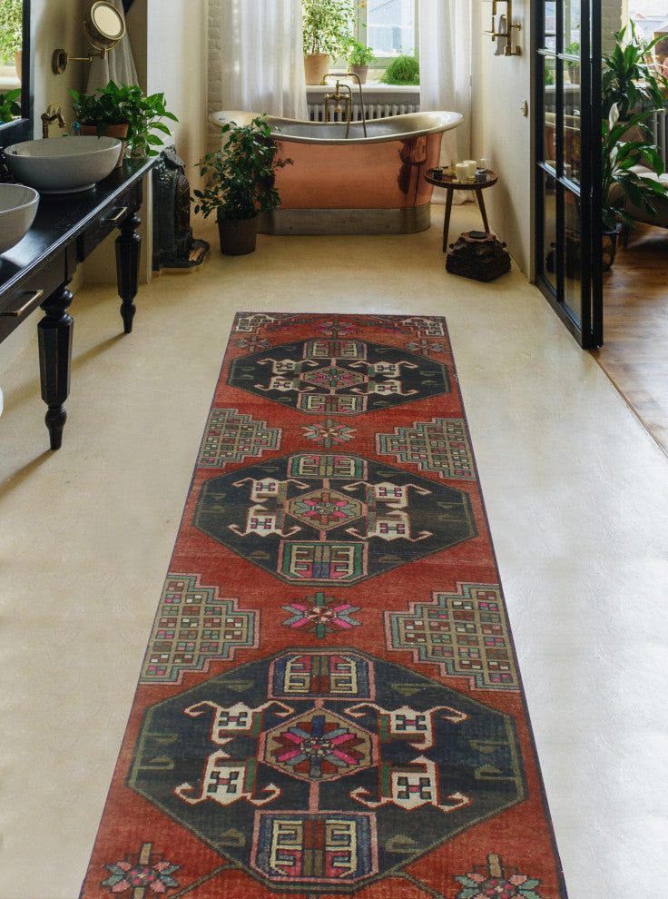 Fine Vintage Distressed Toney Rust Runner