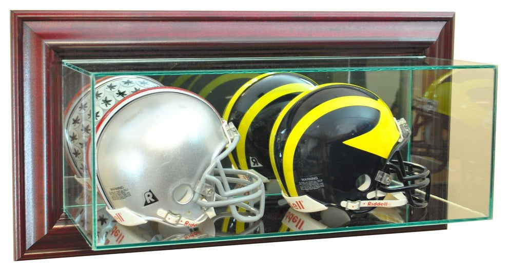 Wall Mounted Double Mini Helmet Display Case, Cherry