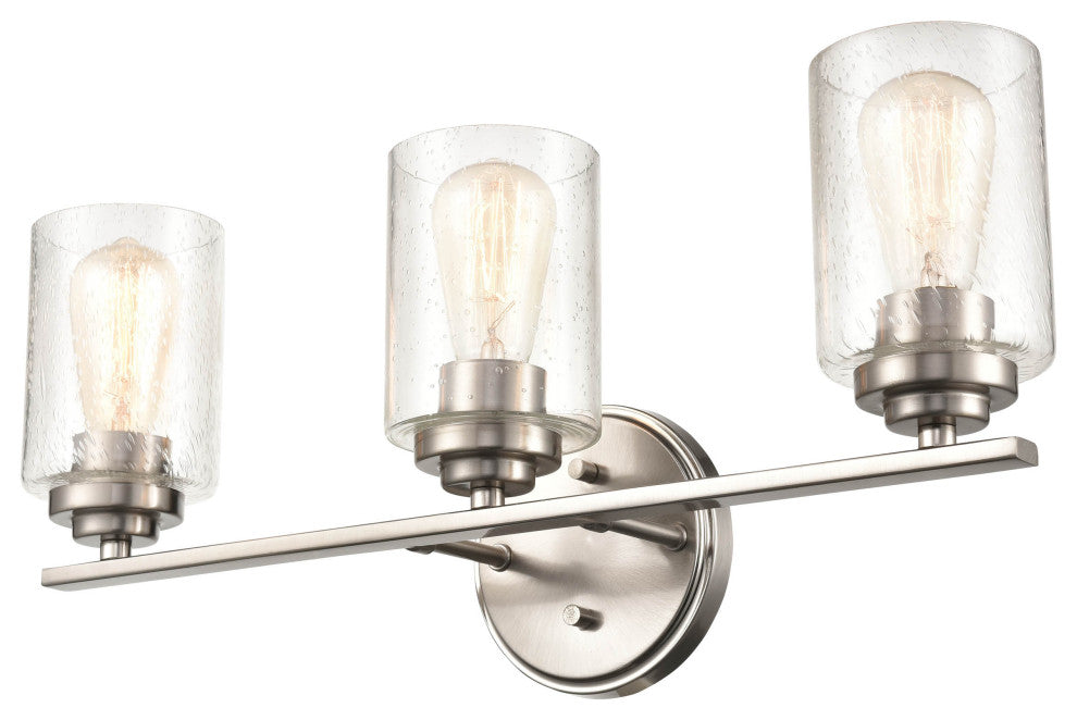 3-Light 22" Bathroom Vanity Light Clear Seedy Glass, Satin Nickel