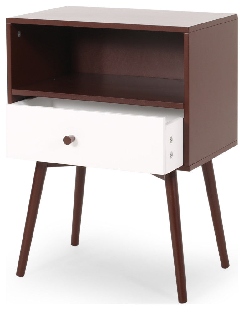 Alexis Mid-Century Modern Side Table, Brown and White