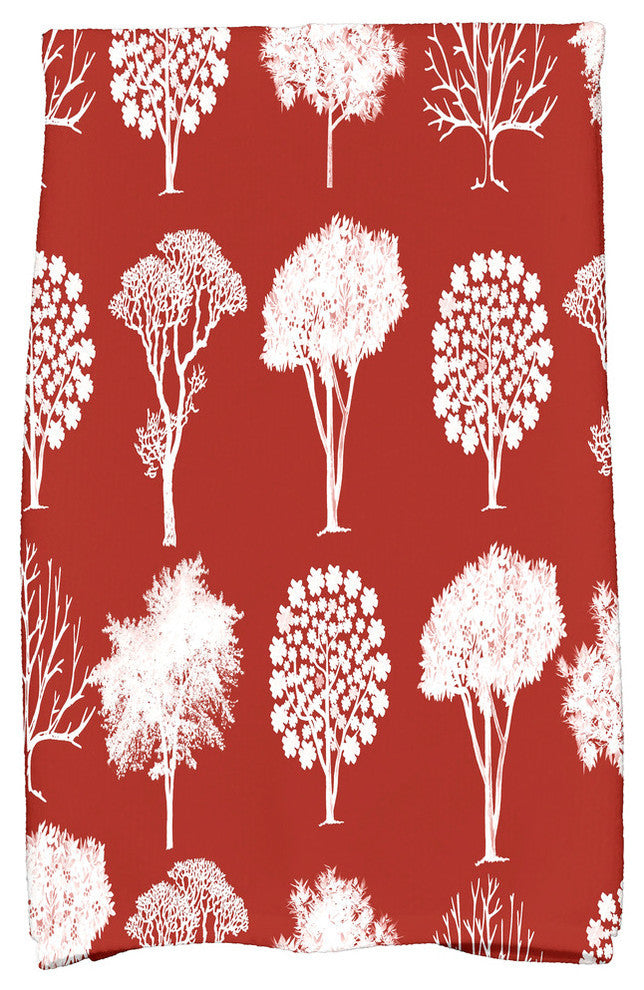 Field of Trees Floral Print Hand Towel, Red