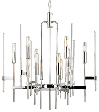 Bari, Twelve Light Chandelier, Polished Nickel Finish, Clear Glass