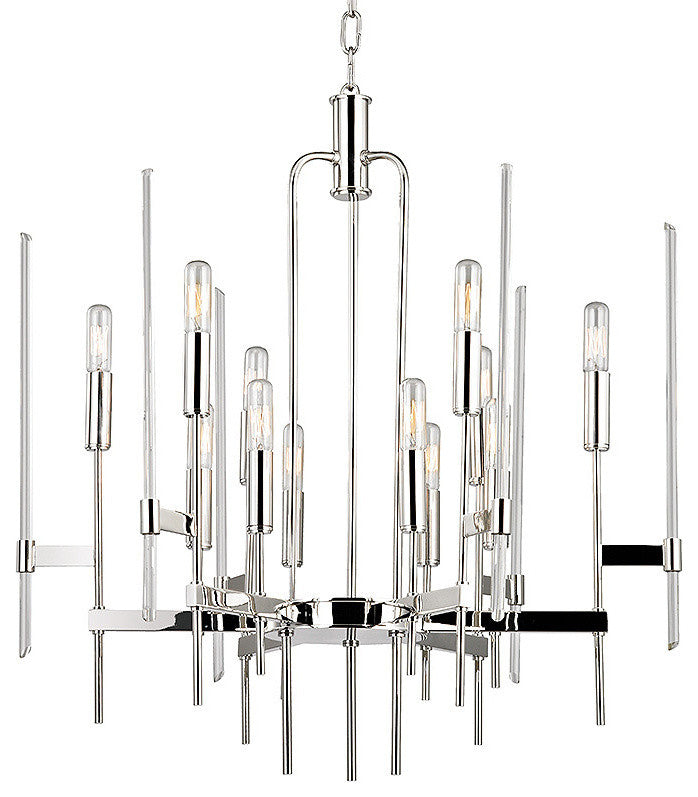 Bari, Twelve Light Chandelier, Polished Nickel Finish, Clear Glass