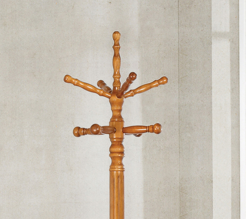 Wood Coat Rack With 11 Hooks, Tobacco