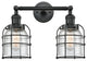 2-Light Small Bell Cage 18" Bath Fixture, Matte Black, Glass: Seedy