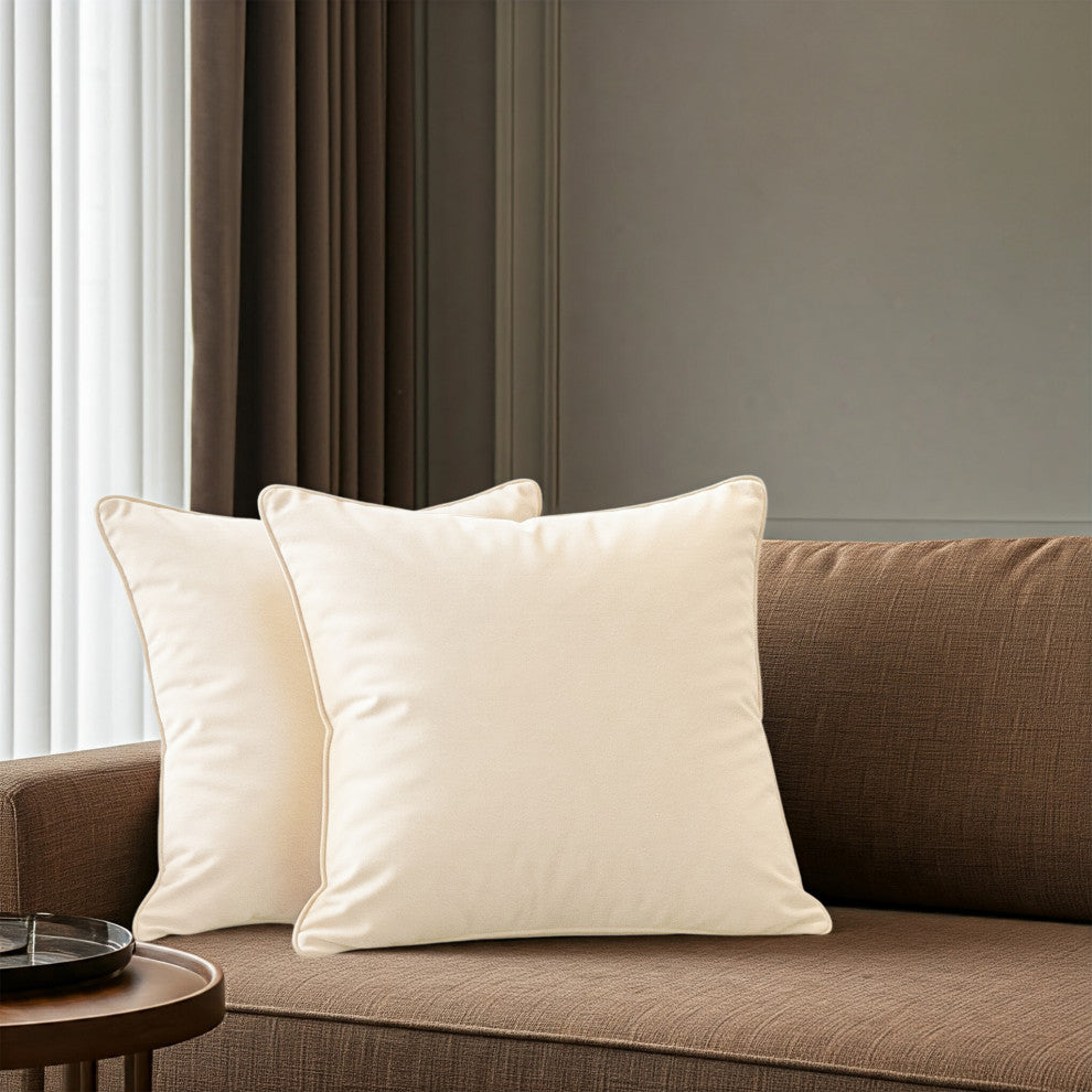 A1HC Soft Velvet Throw Pillow Covers Only, Set of 2, Cream, 24"x24"