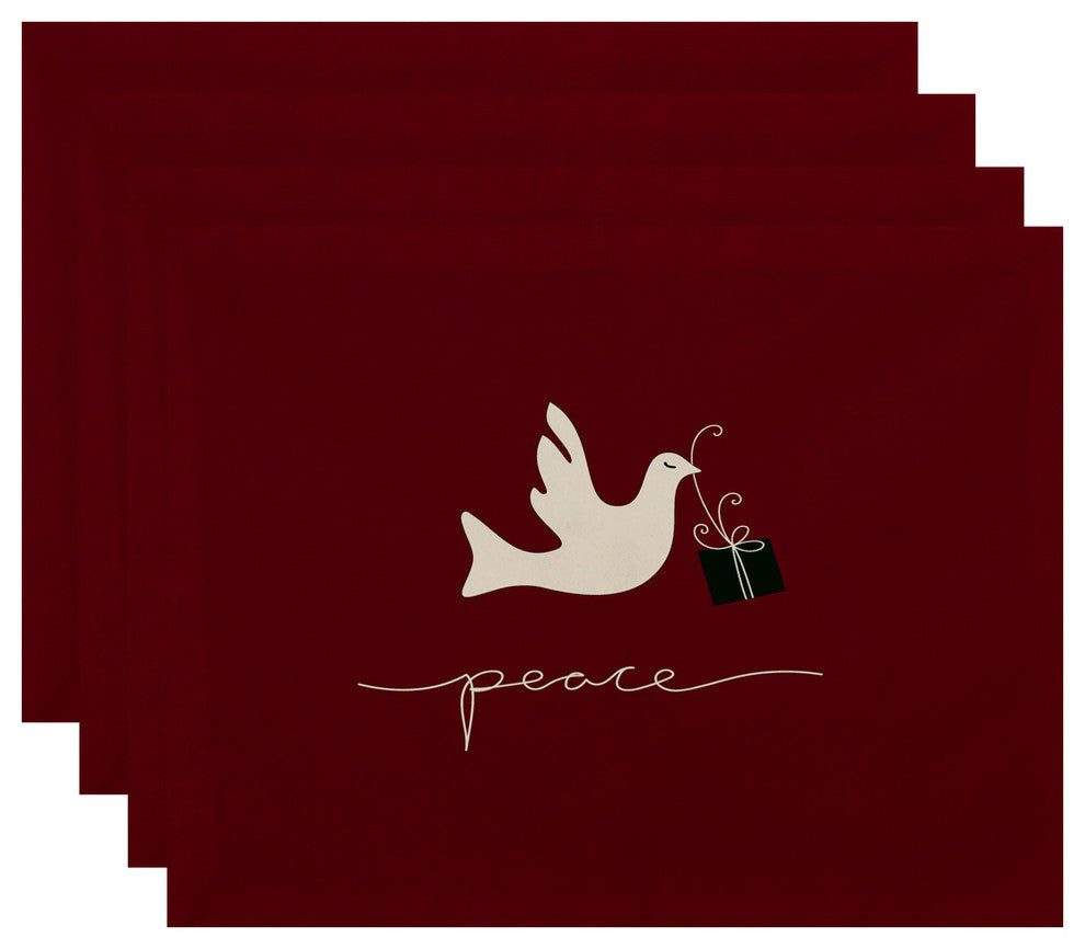 Peace Dove Decorative Holiday Animal Print Placemat, Set of 4, Cranberry