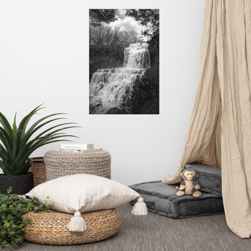 Chittenango Falls Landscape Photo Black and White Unframed Wall Art Print, 24" X 36"