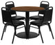 36'' Round Natural Laminate Table Set W/4 Black Trapezoidal Back Chairs