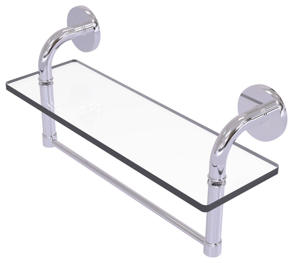 Remi 16" Glass Vanity Shelf with Towel Bar, Polished Chrome