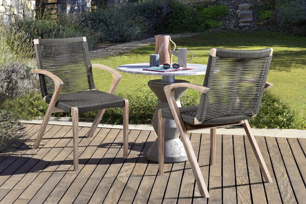 Brielle Outdoor Light Eucalyptus Wood and Charcoal Rope Dining Chairs Set of 2