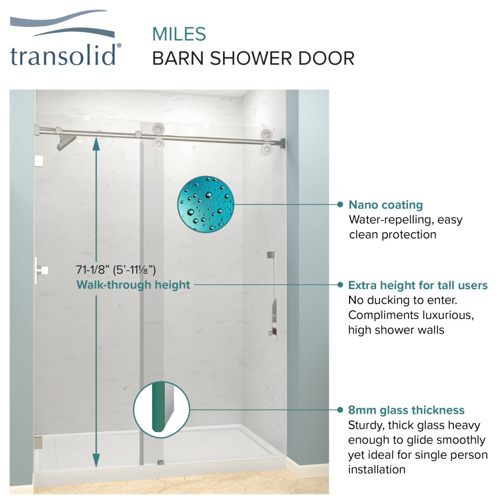 Miles 56-59 in. W x 76 in. H Barn Shower Door With Clear Glass