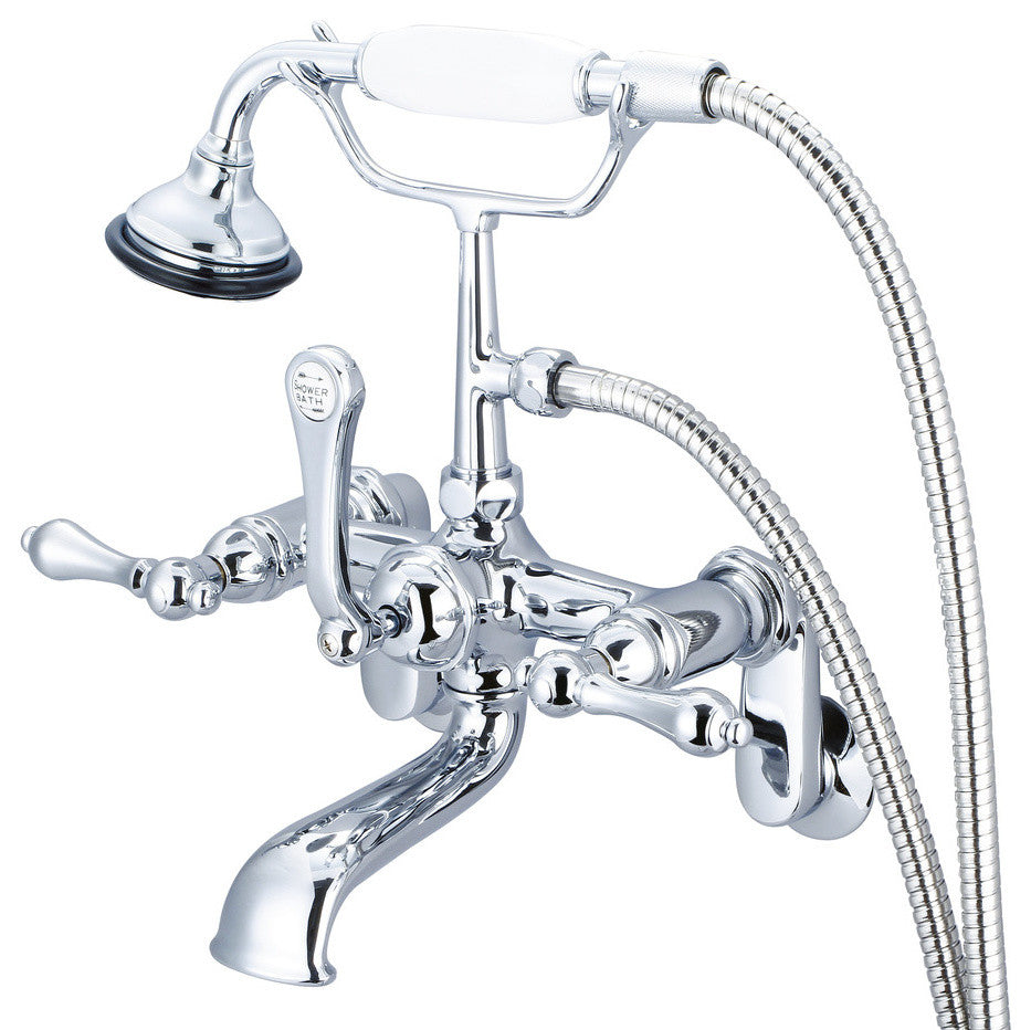 Vintage Classic Wall Mount Tub Faucet With Handshower, Hand Polished, Richly Tri