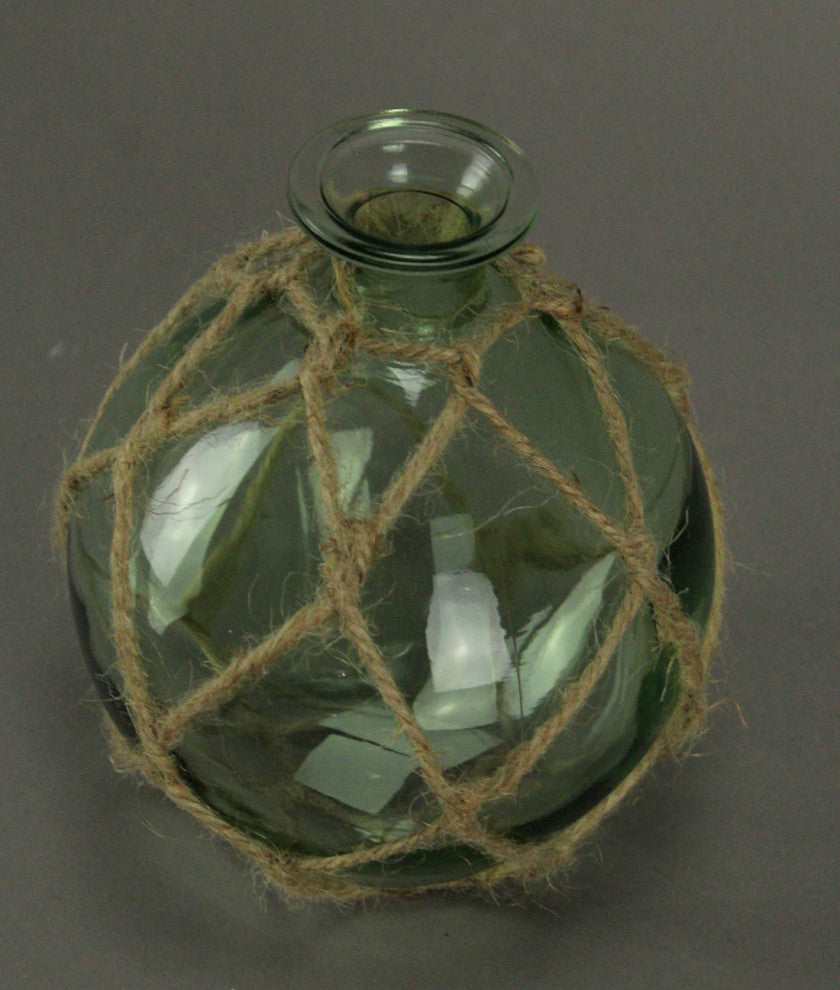 Blue Green Glass Rope Wrapped Decorative Vase Buoy Bottle Coastal Decor Set of