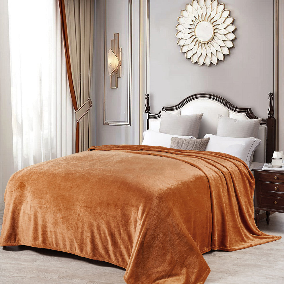 Christmas Solid Flannel Fleece Blanket, Burnt Orange, Queen