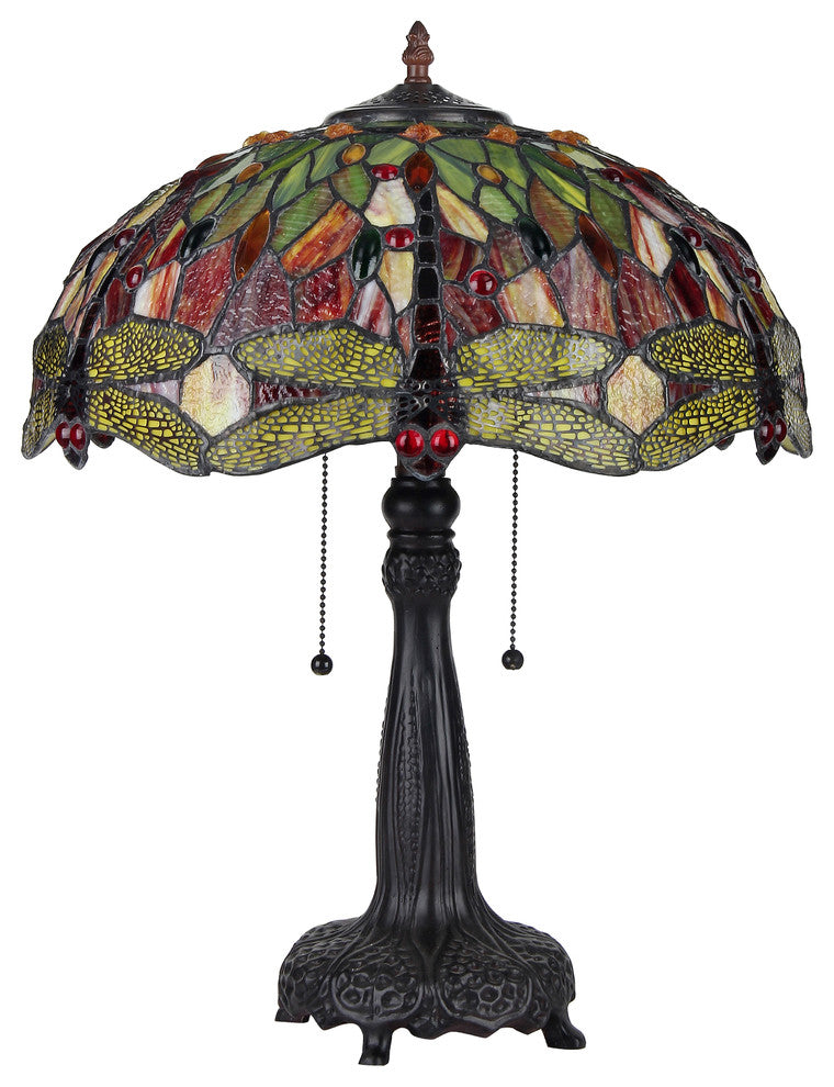 EMPRESS Tiffany-style Dragonfly 2 Light Table Lamp 18" Shade