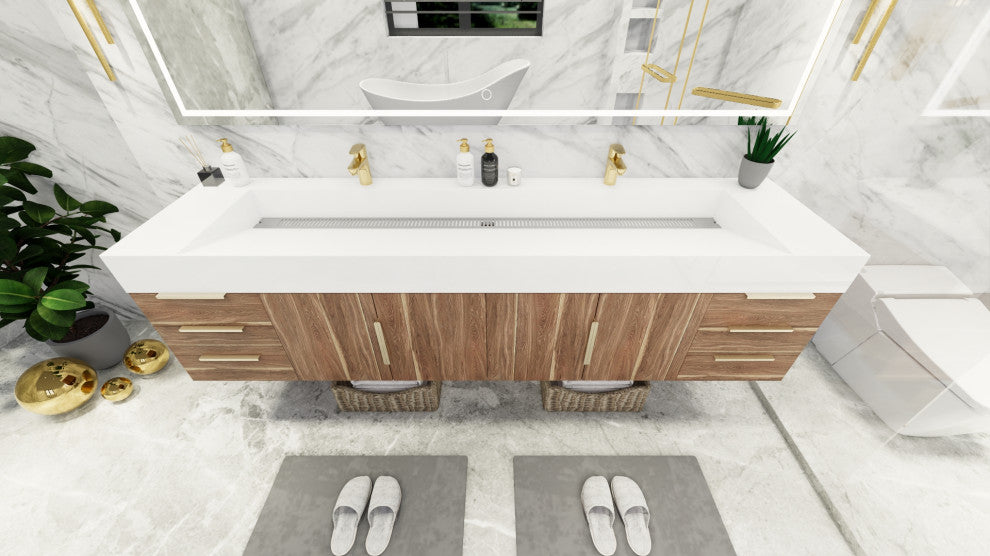 Madison 84" Wall Standing Double Sink Vanity with Reinforced Acrylic Sink, White Oak