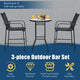 Costway 3 PCS Outdoor Patio Bar Table Stool Set Height Tempered Glass Top