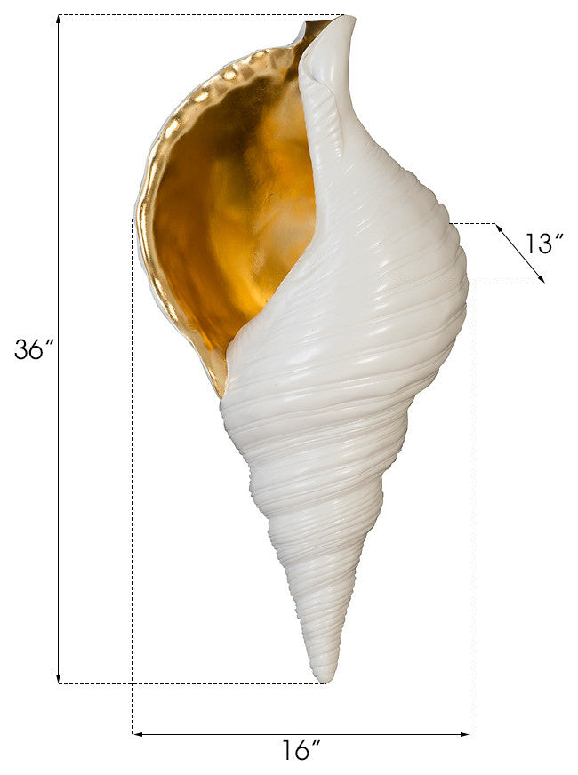Triton Shell Wall Art, Pearl White and Gold Leaf