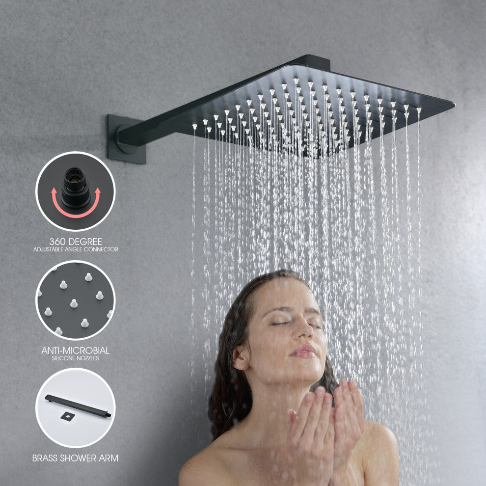 Two-handle wall-mounted tub and shower faucet with hand shower head with valve, Matte Black