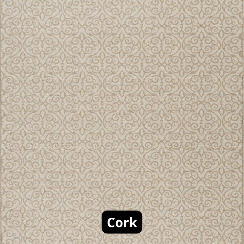 Scroll Pattern 3/8 Thick Indoor Area Rug Carpet, Cork, 5x5