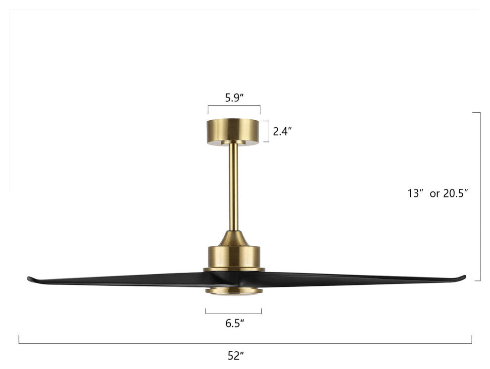 52" Solid Wood 3-Blade Propeller Ceiling Fan With Remote, Gold/Black