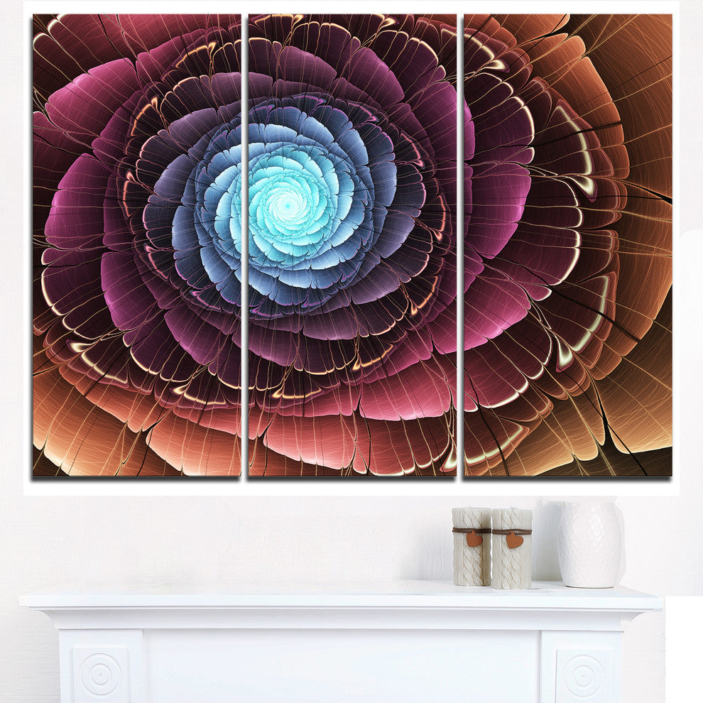 "Fractal Flower Pink Brown Digital Art" Metal Wall Art, 3 Panels, 36"x28"