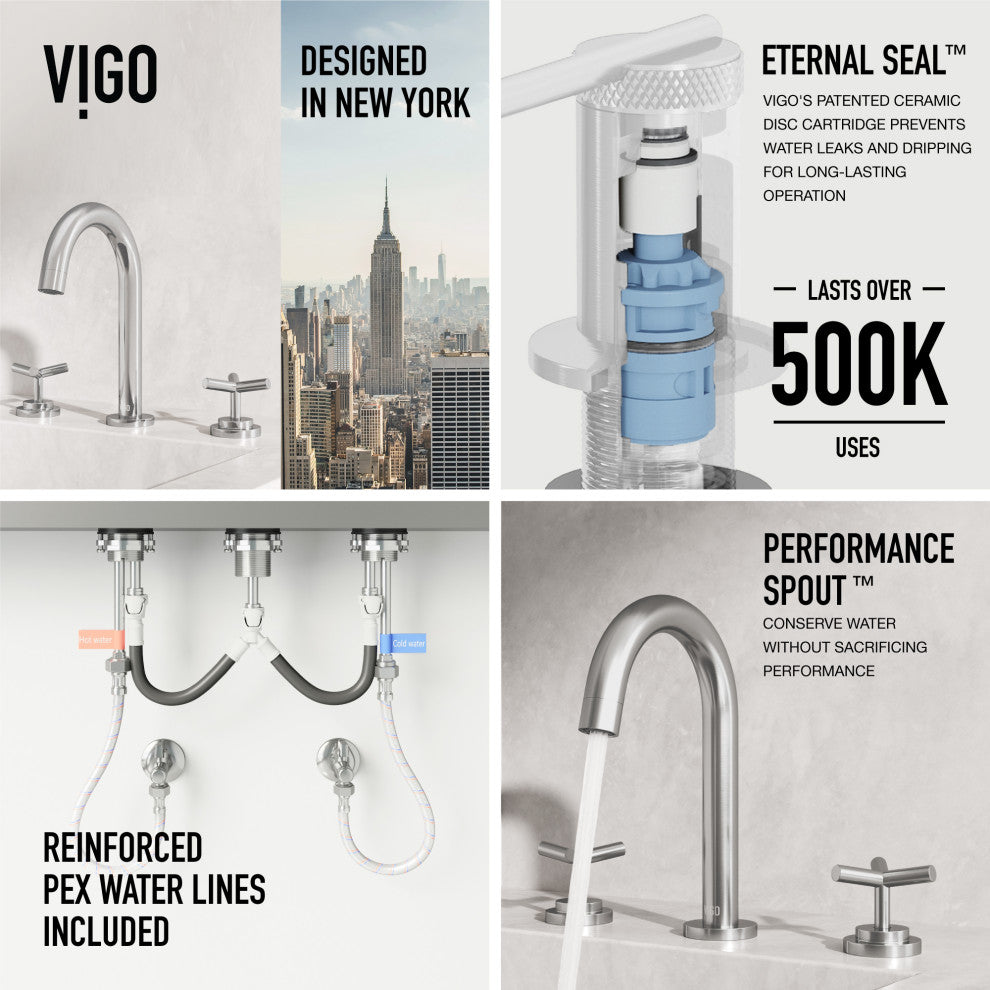 VIGO Jewel 9" H 2-Handle Widespread Bathroom Faucet, Brushed Nickel