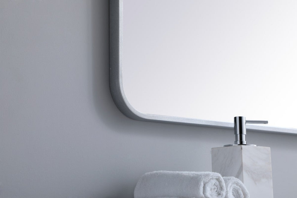 Ellis Soft Corner Metal Rectangular Mirror, Silver, 30"x48"