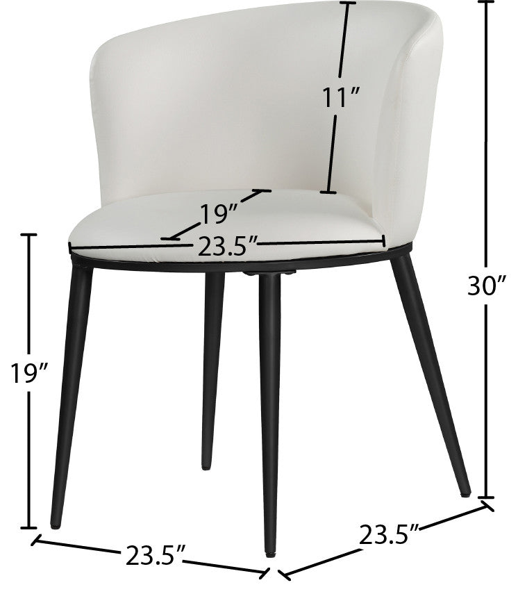 Skylar Dining Chair, Set of 2, White Faux Leather, Matte Black Iron Legs