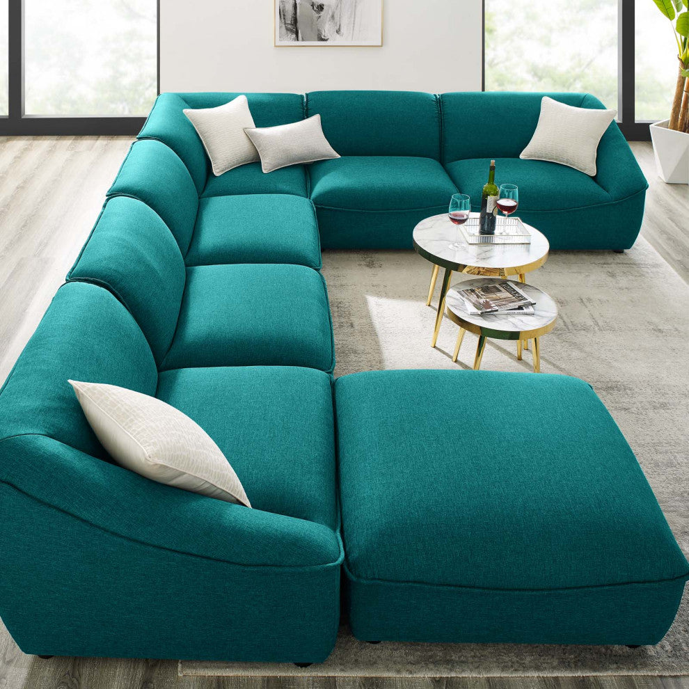Sectional Sofa Set, Fabric, Teal Blue, Modern, Living Lounge Hotel Hospitality