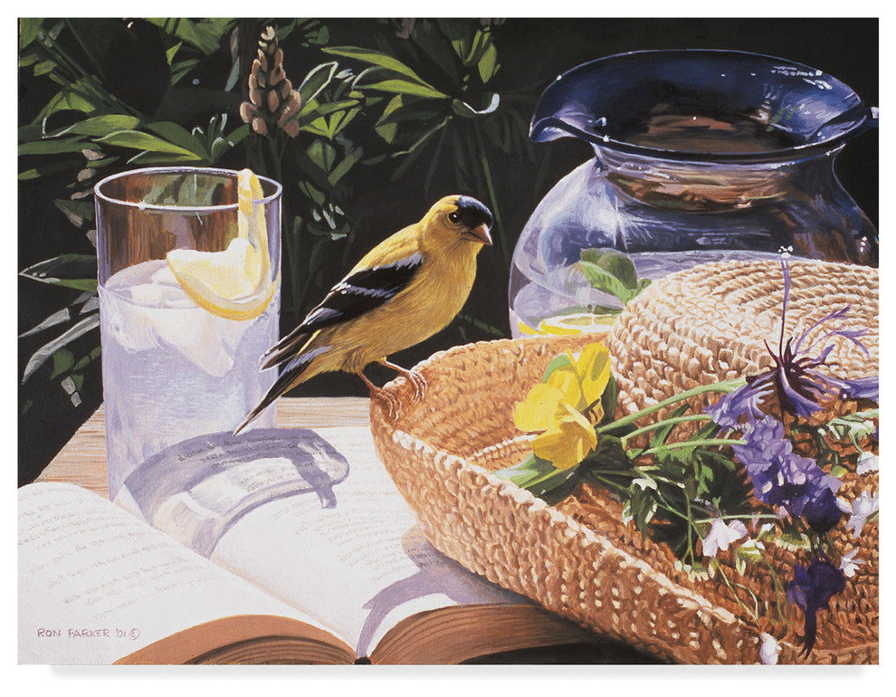 Ron Parker 'Goldfinch On Straw Hat' Canvas Art, 32"x24"