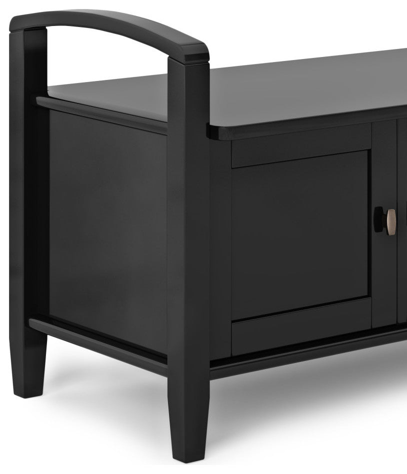 Warm Shaker Solid Wood 44" Rustic Entryway Storage Bench, Black