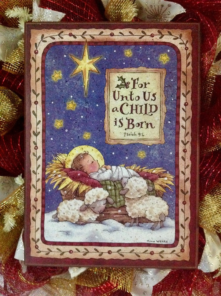 For Unto Us A Child is Born Christmas Deco Mesh Wreath Handmade