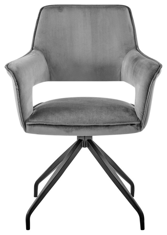 Hadley Dining Room Accent Chair, Velvet With Black Finish, Gray