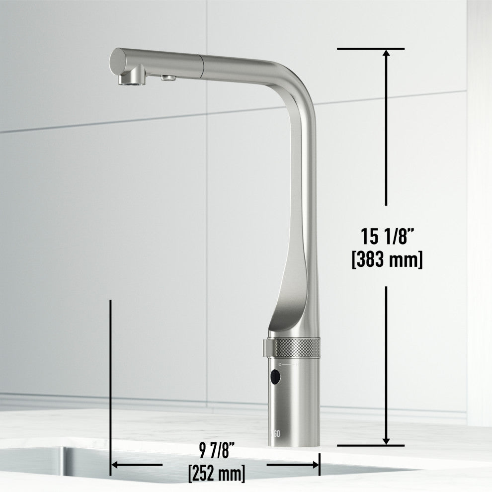 VIGO Jewel 15" H Touchless Pull-Out Sprayer Kitchen Faucet, Stainless Steel